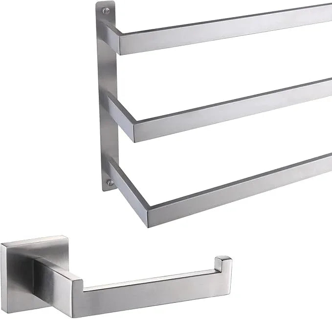 KOKOSIRI Bath Towel Bars Bathroom 3-Tiers Ladder Toilet Paper Holder Toilet Roll Holder Brushed Nickel B5006BR-L24+B2003BR - ModernBath