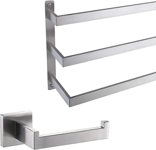 KOKOSIRI Bath Towel Bars Bathroom 3-Tiers Ladder Toilet Paper Holder Toilet Roll Holder Brushed Nickel B5006BR-L24+B2003BR - ModernBath