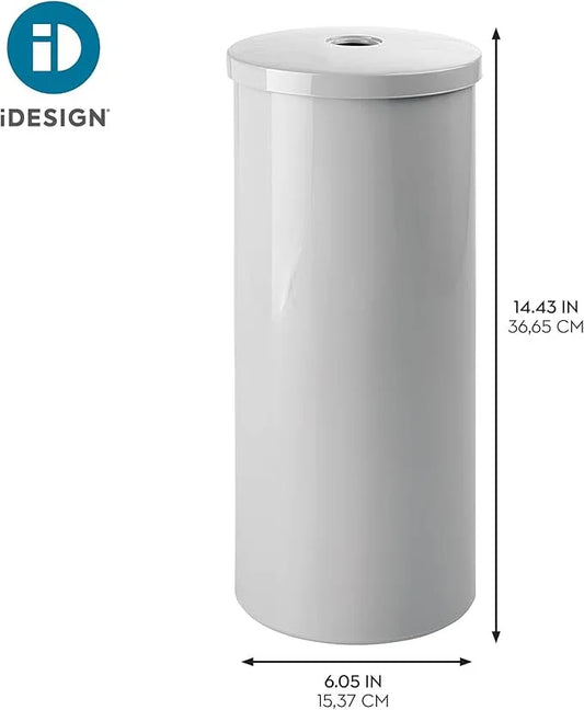 iDesign Freestanding Toilet Paper Canister with Lid for 3 Extra Rolls, Gray, Made in USA - ModernBath
