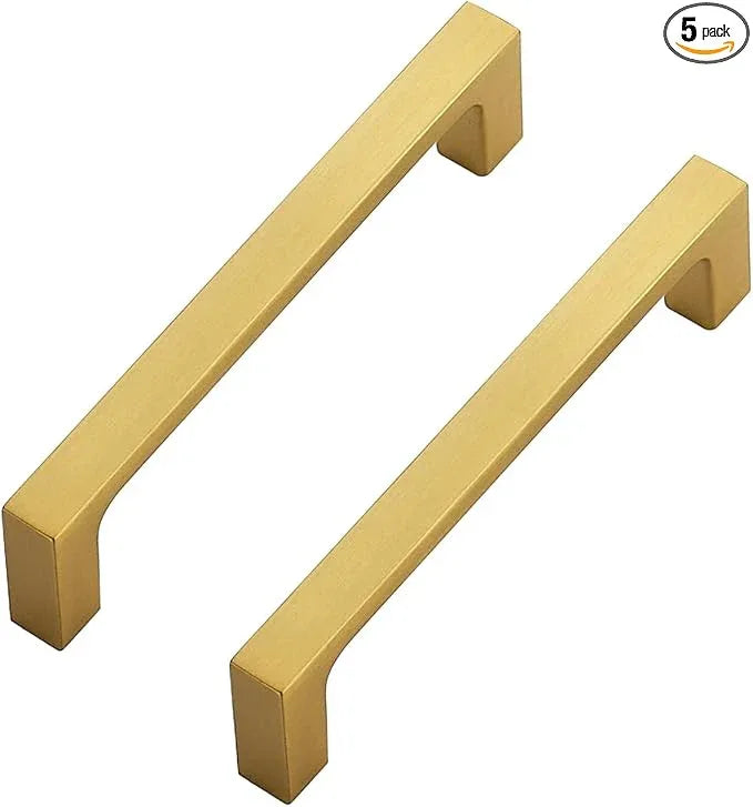 Ravinte 5 Pack Solid 4 Inch Kitchen Square Cabinet Handles Brushed Brass Cabinet Pulls Drawer Pulls Kitchen Cabinet Hardware Handles - ModernBath