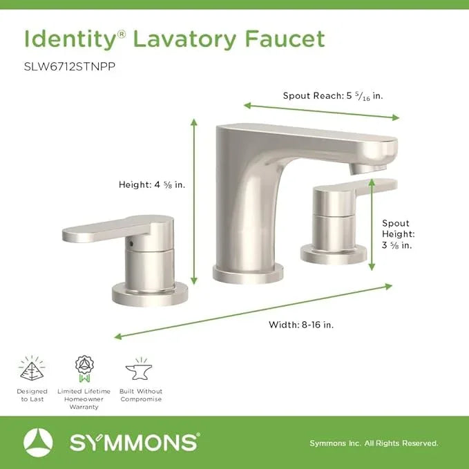 Symmons Identity Widespread Two-Handle Bathroom Faucet with Push Pop Drain (1.0 GPM), Satin Nickel - ModernBath