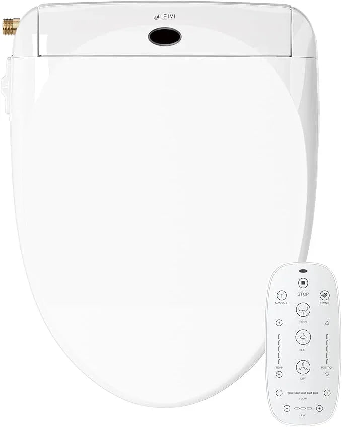 LEIVI Electric Bidet Toilet Seat with Wireless Remote and Side Panel, Multiple Spray Modes, Adjustable Heated Seat, Warm Water and Air Dryer, Auto LED Nightlight, Round - ModernBath