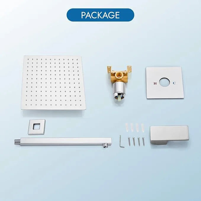 Cinwiny Shower Faucet Set,Shower Head and Handle Set with Valve,Single Handle,Wall Mount 12 Inch Showerhead for Modern Bathroom,Polished Chrome - ModernBath