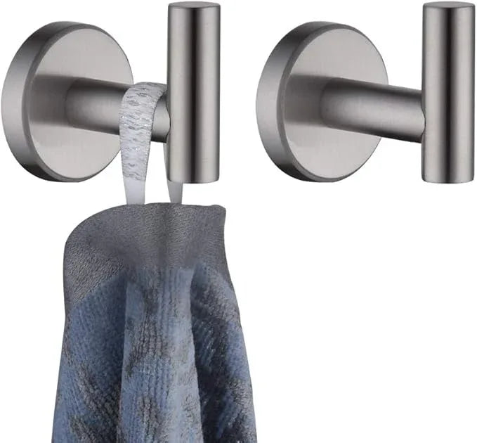 JQK Bathroom Towel Hook Brushed, Coat Robe Clothes Bath Wall Hooks for Kitchen Garage SUS 304 Stainless Steel Thick 0.8mm, 2 Pack Brushed Steel, TH100-BN-P2 - ModernBath