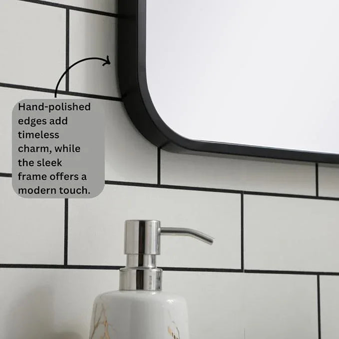 ARS Concepts Aura, Soft Corner Metal Rectangular Mirror 18X36 Inch in, Modern, Black - ModernBath