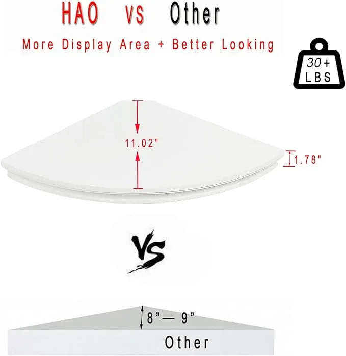 HAO Floating Corner Shelf Invisible Wall Mounted Shelves Radial Shape Cable Wire Hole Pattern Perfect for Bedroom Bathroom Living Room Kitchen Set of 2 White - ModernBath