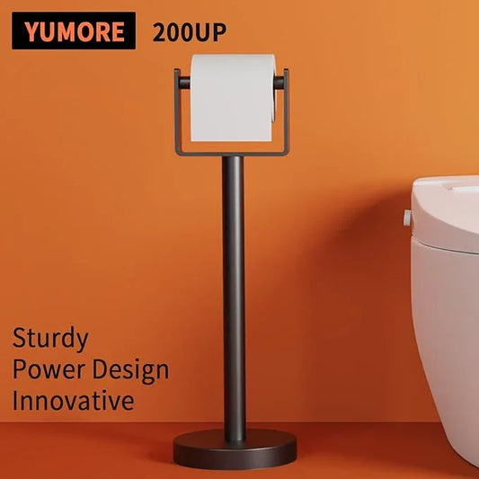 YUMORE Toilet Paper Holder Free Standing, Stainless Steel Toilet Paper Stand, Weighted Base Floor Tissue Roll Holder for Bathroom, Matte Black 200UP - ModernBath
