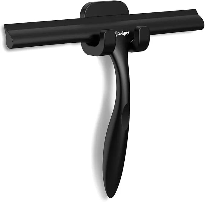 Anjinwiper Shower Squeegee for Glass Doors with Adhesive Hook, Window Squeegee for Shower Glass, Cleaning Tile Wall, Bathroom Cleaner Tool Household Silicone Squeegee(10 inch-Black) - ModernBath