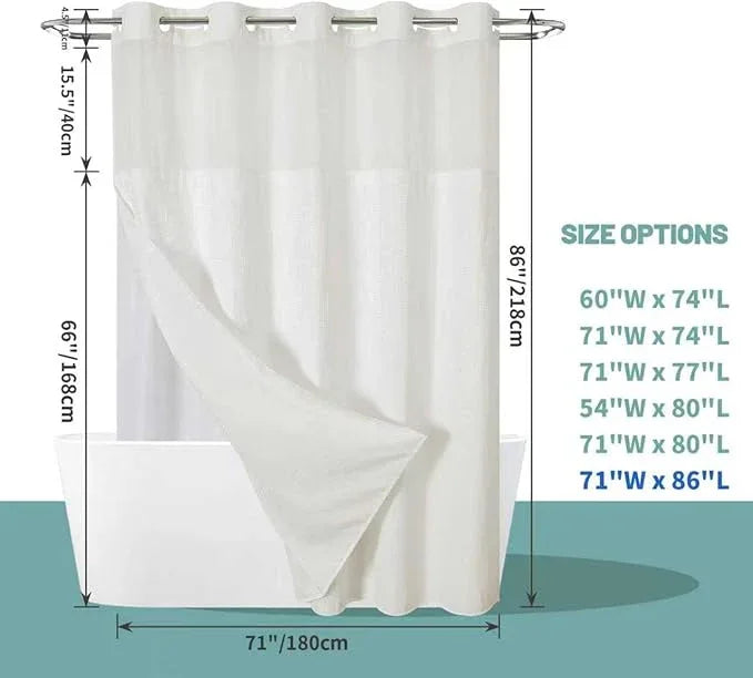 eachope Cream Extra Long No Hook Waffle Weave Shower Curtain with snap-in Liner Replacement, 230GSM Waterproof Fabric Hotel Shower Curtain Set for Bathroom, Through Mesh Top Window,71Wx86H - ModernBath