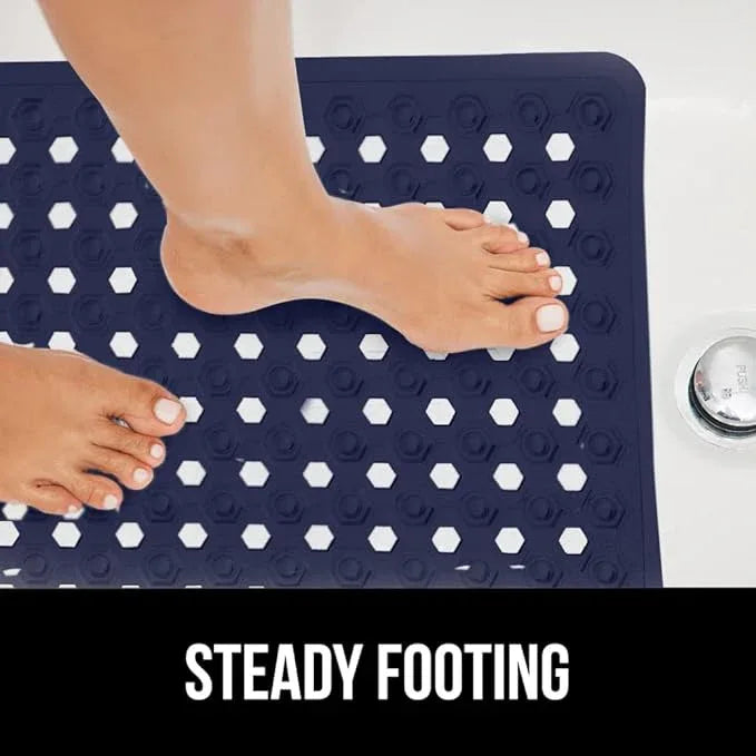 GORILLA GRIP Patented Bath Tub Shower Mat, Machine Washable Bathtub Floor Liner Mats, Suction Cups and Drain Holes to Keep Tubs Clean, Soft on Feet, Bathroom Essentials, 35x16 Inch, Navy Opaque - ModernBath