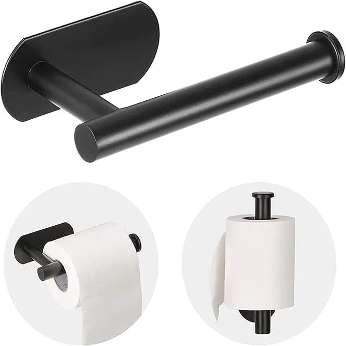 Toilet Paper Holder - Self Adhesive Toilet Paper Holder Wall Mount for Bathroom, SUS 304 Stainless Steel Command Strip Toilet Paper Roll Holder Stick On Wall, No Drilling - Matte Black - ModernBath