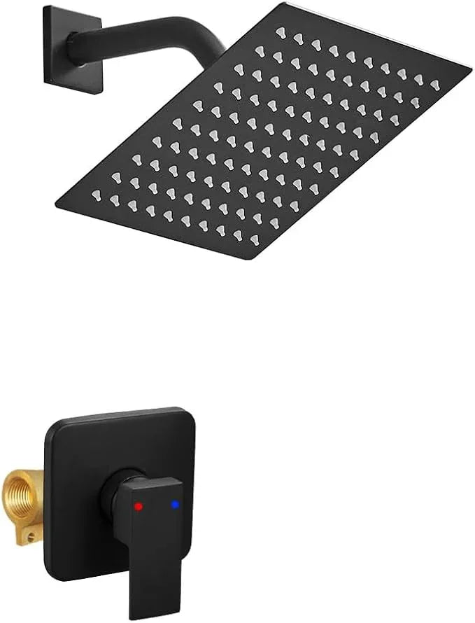 Heable Shower Faucet Set Matte Black, Bathroom Rainfall Shower System with Stainless Steel Shower Head Rain Shower Set, Single Function Shower Trim Kit with Rough-in Valve - ModernBath