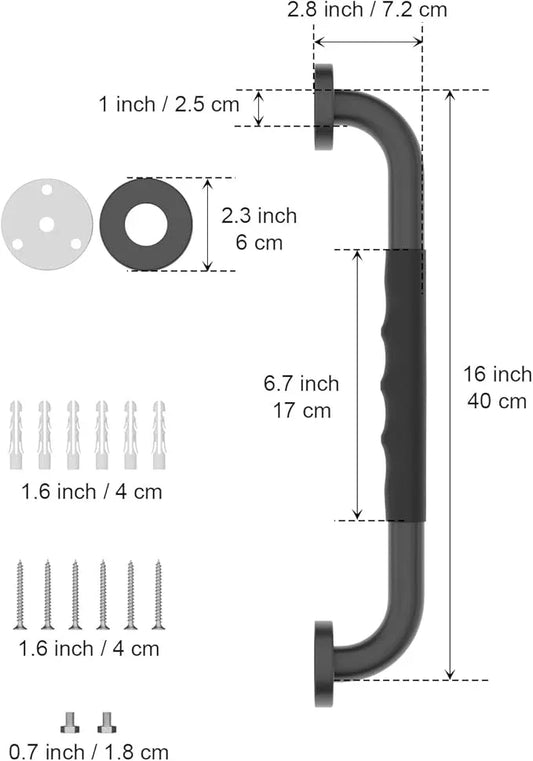 16 Inch Black Shower Grab Bar w/Anti Slip Rubber Grip, Munzong 2 Pack Stainless Steel Bathroom Grab Bar, Bathroom Balance Bar,Safety Handrail Support,Handicap Injury Elderly Senior Assist Bath Handle - ModernBath