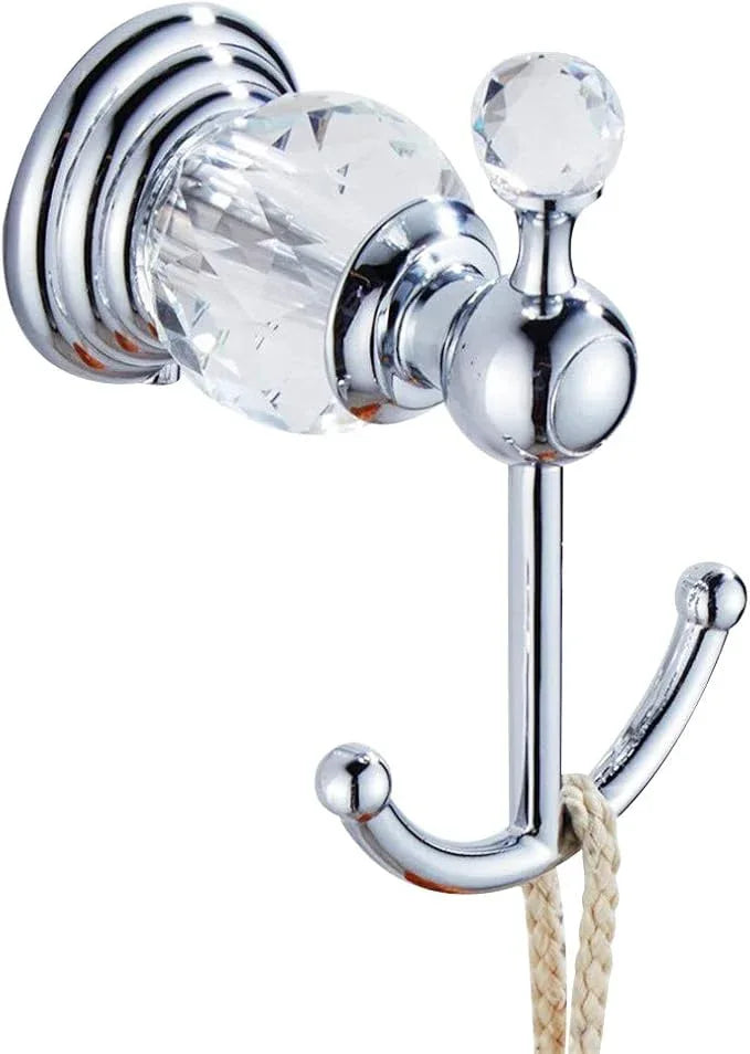 Crystal Silver Towel Hook, Chrome Bathroom Robe Hook, Coat Rack Hanger Heavy Sturdy Double Towel Hooks Bath Farmhouse Clothes Hook Wall Mounted Modern for Bathroom Kitchen Washroom - ModernBath