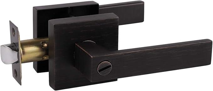 Probrico 15 Pack Square Door Levers with Lock Keyless Privacy Door Handles Locksets Interior Bed/Bath Heavy Duty Hardware in Oil Rubbed Bronze Finish,Universal Handing - ModernBath