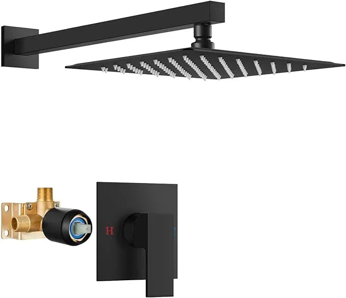 Airuida Shower Faucet Set Bathroom Rain Shower System SUS304 Stainless Steel Single Handle With Male Threads Rough-in Valve Shower Trim Kit 10 Inch Wall Mount Shower Head Matte Black - ModernBath