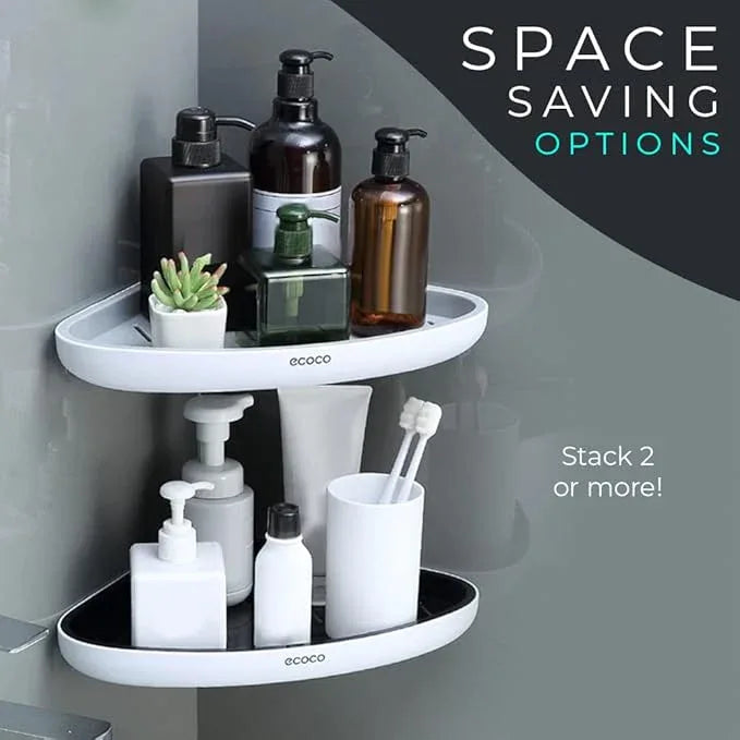 Bathroom Organizer Corner Shower Caddy Shelf. Wall Mounted with Towel Bar and Extra Strong Self Adhesive, No Drilling, Easy Drainage and Rustproof. (White/Gray) - ModernBath