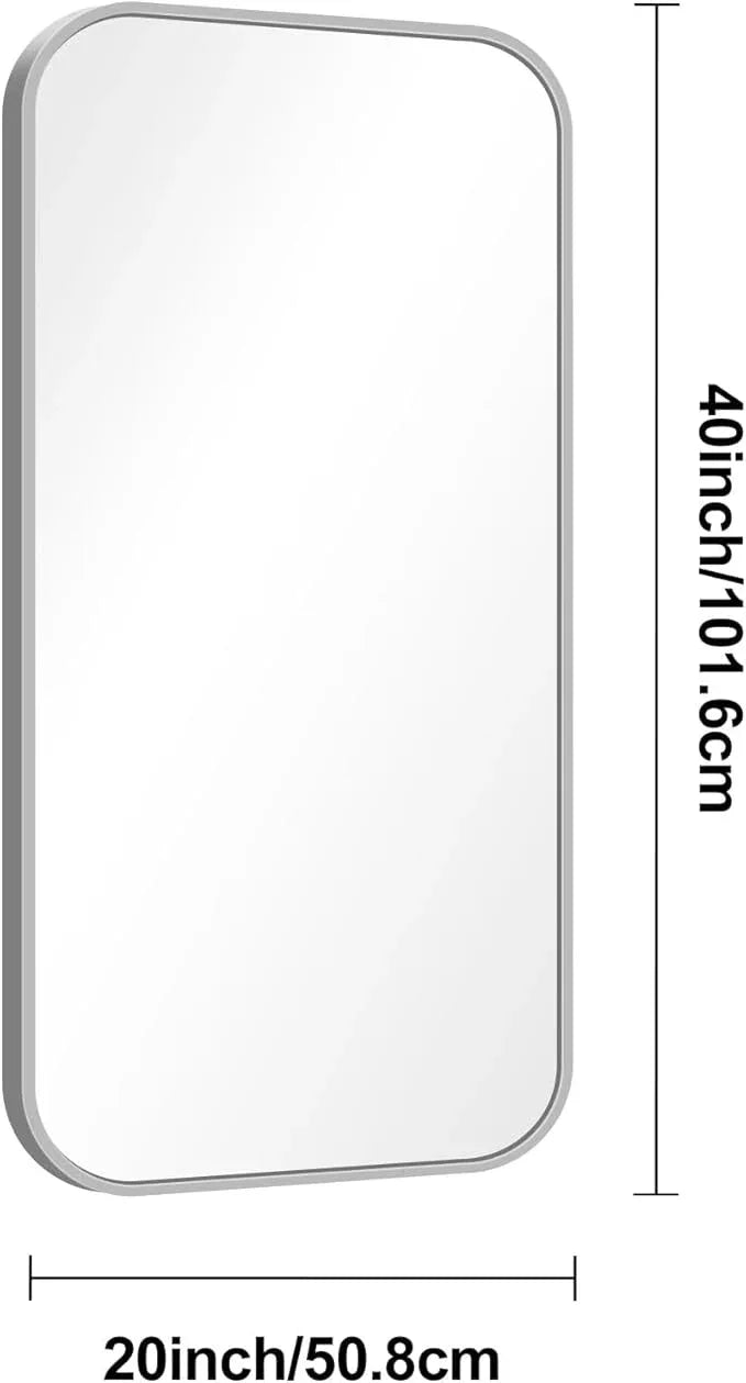 BONEWEI Silver Bathroom Mirror,20x40 inch Wall Mirror for Bathroom Wall Mounted,Rectangle Mirror for Bathroom Over Sink,Modern Frame Round Corner for Living Room,Bedroom Entryway,Horizontal/Vertical - ModernBath
