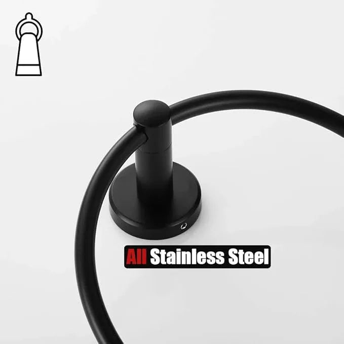 JQK Black Towel Ring, 304 Stainless Steel Matte Black Hand Towel Holder for Bathroom, Wall Mount, TR130-PB - ModernBath
