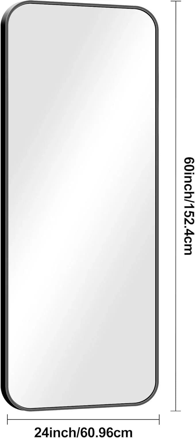BONEWEI 24x60 inch Bathroom Mirror,Black Rectangle Mirror,Wall Mounted Bathroom Frame Vanity Mirror with Round Corner for Bedroom Living Room,Entryway Hangs Horizontal or Vertical - ModernBath