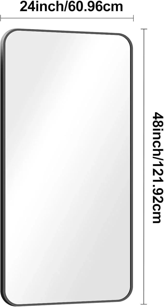 BONEWEI 24x48 inch Bathroom Mirror,Black Rectangle Mirror,Wall Mounted Bathroom Frame Vanity Mirror with Round Corner for Bedroom Living Room, Entryway Hangs Horizontal or Vertical - ModernBath