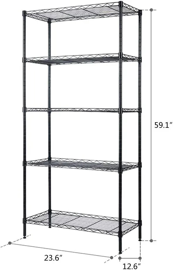 BNSPLY 5 Tier Wire Shelving Unit, Height Adjustable Wire Shelves, Metal Storage Rack Organizer for Laundry, Kitchen, Bathroom, Pantry, Closet (12.6" D x 23.6" W x 59" H, Black) - ModernBath