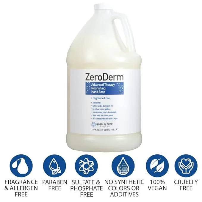 Ginger Lily Farms Botanicals ZeroDerm Advanced Therapy Nourishing Liquid Hand Soap Refill, 100% Vegan & Cruelty Free, Fragrance Free, 1 Gallon (Pack of 4) - ModernBath