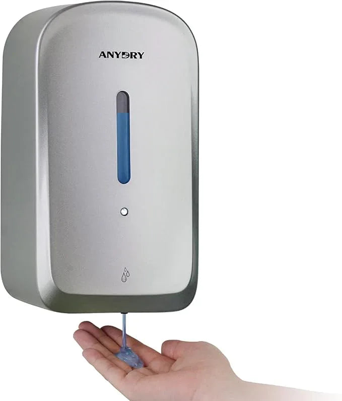 anydry Commercial Automatic Soap Dispenser Large 34oz/1000ml Capacity Wall-Mounted Touchless Liquid Dispenser for High-Traffic Restrooms, Offices, Hospitals Model AD1220S Silver - ModernBath