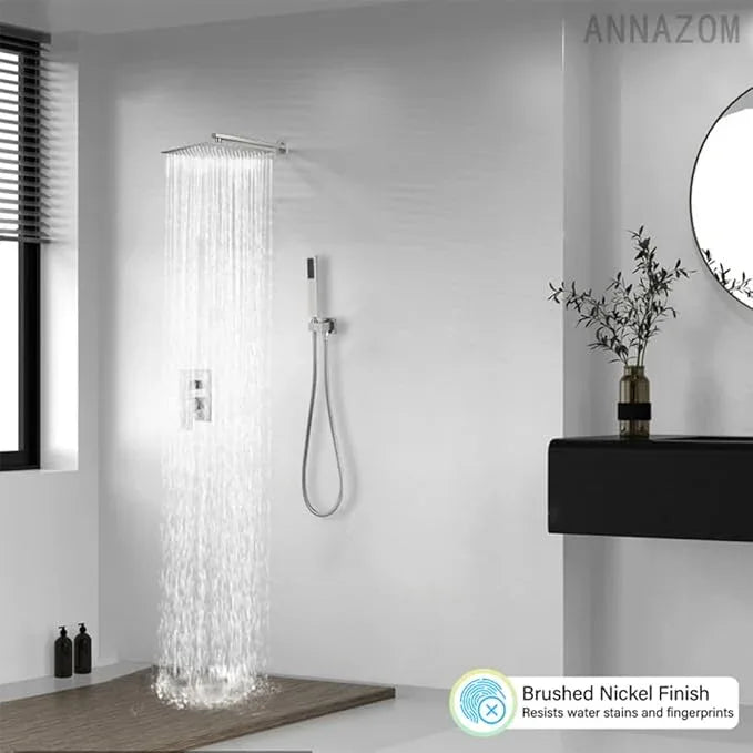 annazom Brushed Bathroom Luxury Rain Mixer Combo Set Wall Mounted Rainfall Shower Head System, Shower Head System Shower Faucet Rough-in Valve Body and Trim Included - ModernBath