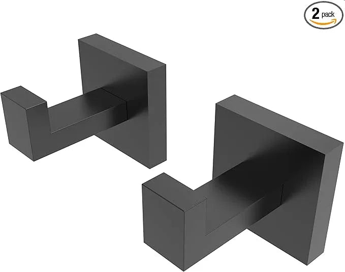 Ruacq Towel Hooks for Bathrooms, Heavy Duty Stainless Steel Square Bathroom Hooks, Wall Mounted Towel Hanger for Robe & Coat, Ideal for Kitchen, Bedroom, and Hotel Use(Matte Black, 2 Pack) - ModernBath