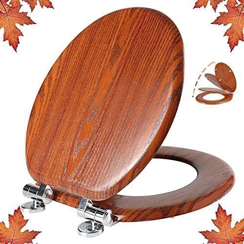 Round Toilet Seat Molded Wood Toilet Seat with Quietly Close and Quick Release Hinges, Easy to Install also Easy to Clean by Angol Shiold (Round, Brownish Red) - ModernBath