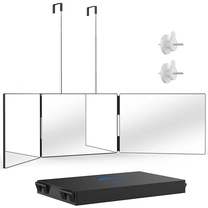 OLIBUY 3 Way Mirror for Hair Cutting, Three Way Mirror for Shaver and Makeup, Height Adjustable with Two Hold Nails, 360 Viewing Angle, Clear Anti-Fog HD Glass - ModernBath