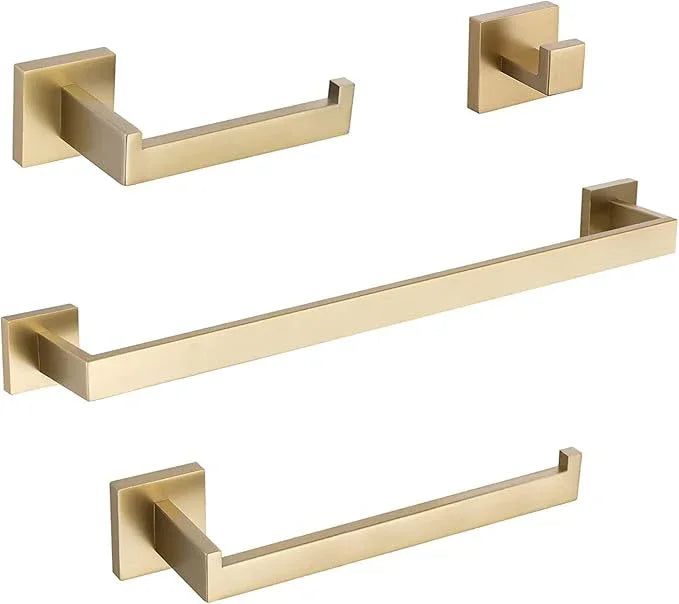 TURS Brushed Gold 4-Pieces Bathroom Hardware Set Towel Bar Set Include 16 Inch Single Towel Bar Towel Holder Toilet Paper Holder Towel Wall Mounted Robe Hook, Stainless Steel - ModernBath