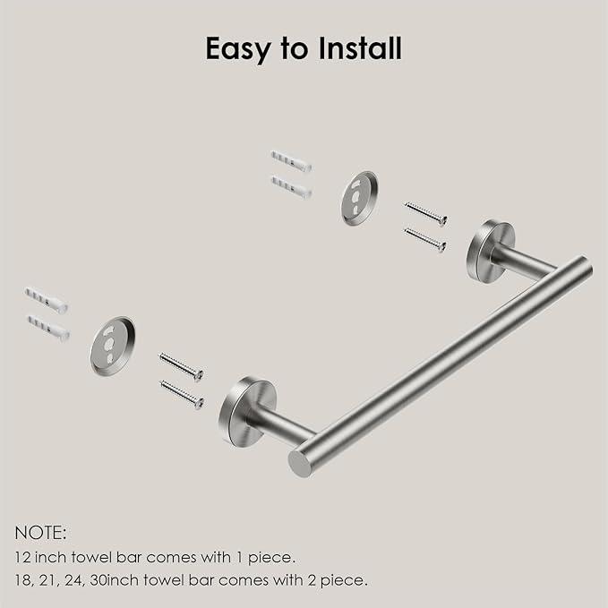 FORIOUS Towel Bar Wall Mounted, Stainless Steel Towel Racks for Bathroom, Includes Wall Mounting Hardware (Brushed Nickel, 14 Inch) - ModernBath