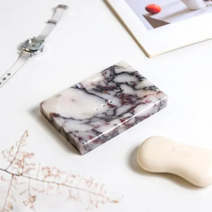 Luxurious Natural Marble Soap Dish Tray Marble Soap Holder Trinket Plate for Bathroom Sink Kitchen Countertop Bedroom Vanity Bathroom Accessory Rectangular（2 Combinations） - ModernBath