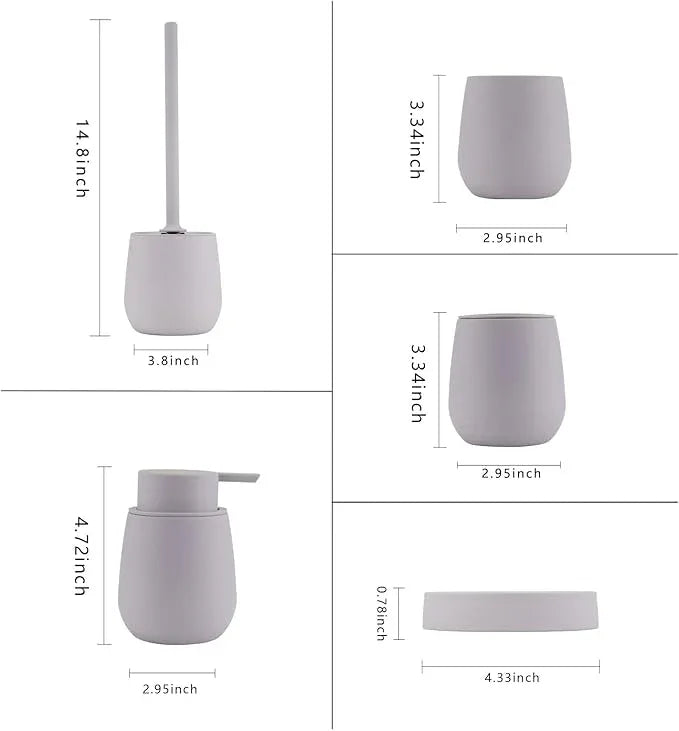 Liuonnam Bathroom Accessories Set 5-Piece Plastic Gift Set with Toilet Brush Holder, Toothbrush Holder, Toothbrush Cup, Soap Dispenser, Soap Dish(Brown) - ModernBath