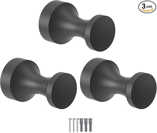 Epock Towel Hooks for Bathrooms Set of 3, Screw-in Stainless Steel Robe Coat Clothes Hook Bathroom & Kitchen Round Style Small Wall Hooks Rustproof -Matt Black - ModernBath