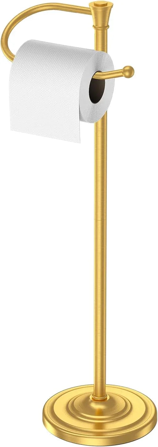 Toilet Paper Holder Free Standing, 25” H Stainless Steel Brass Gold Toilet Paper Stand, Weighted Base Floor Tissue Roll Holder for Bathroom,Toilet Roll Stand - ModernBath