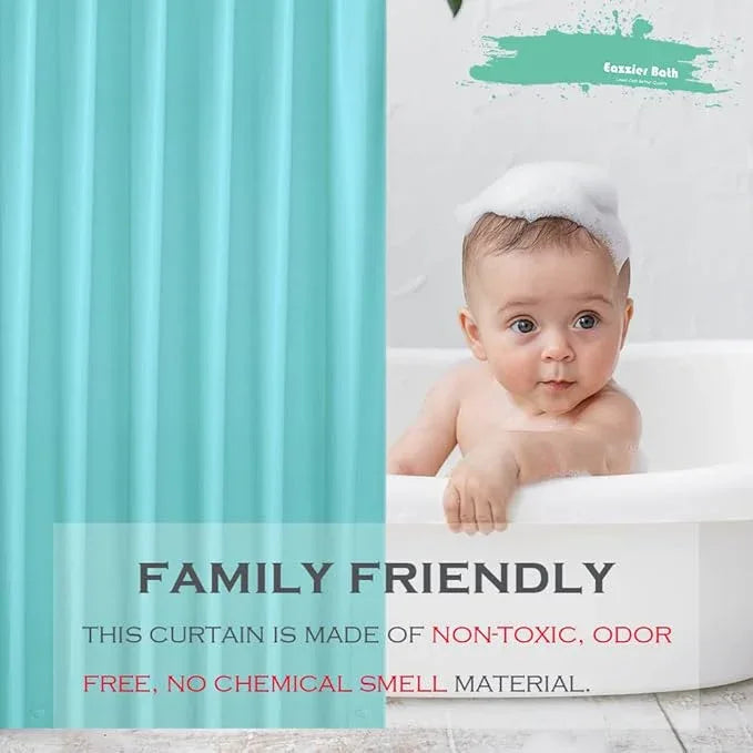 Eazzier Bath Aqua Blue Plastic Shower Curtain Or Liner, 72x72 Inch Lightweight Teal Blue Plastic Bathroom Shower Showroom Inner Curtain with Rustproof Metal Grommet Holes and Weighted Magnets - ModernBath