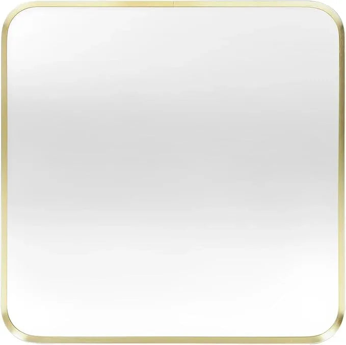 Minuover Wall Mount Mirror for Bathroom, Brushed Gold Metal Framed Rounded Corner Square Rectangular Vanity Mirror (30" x 30", Gold) - ModernBath