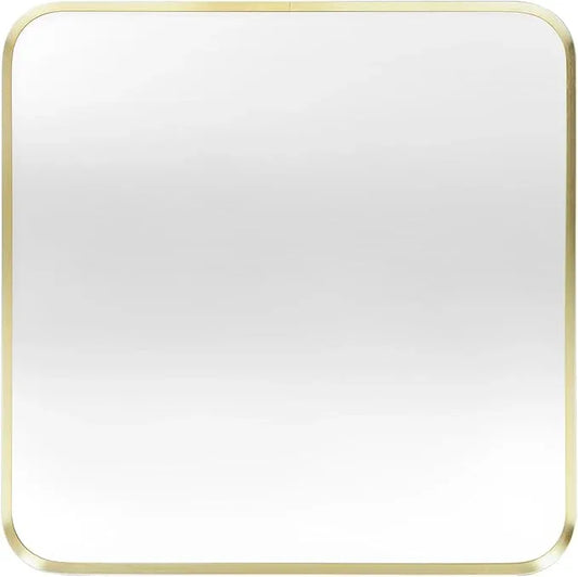 Minuover Wall Mount Mirror for Bathroom, Brushed Gold Metal Framed Rounded Corner Square Rectangular Vanity Mirror (30" x 30", Gold) - ModernBath