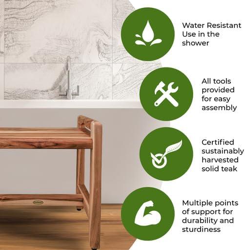 EcoDecors Eleganto 2O Inch Natural Color Waterproof Teak Wood Shower Bench Stool Seat Chair For Inside Shower Provides Safety, Storage, and Organization For Bathroom Accessories - ModernBath