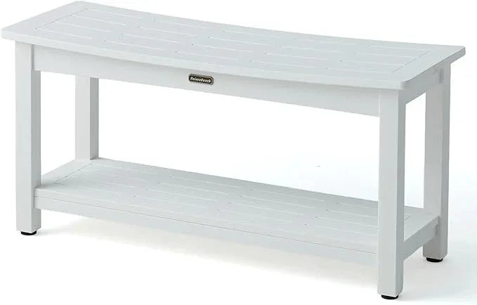36'' Large Shower Bench Seat, Poly Lumber Bath Double People Stool for Inside Shower Waterproof, HDPS Plastic Bath Spa Chair Seat for Shaving Legs with Adjustable Feet, White (36x13 Inches) - ModernBath