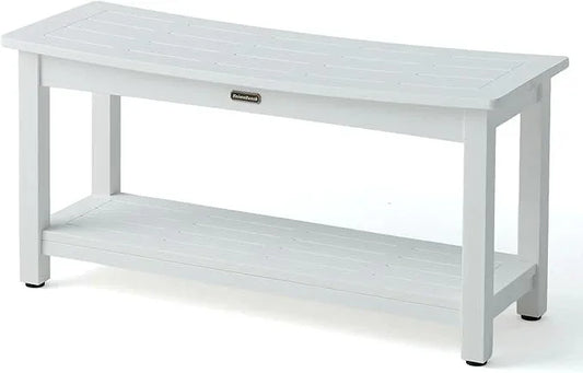 36'' Large Shower Bench Seat, Poly Lumber Bath Double People Stool for Inside Shower Waterproof, HDPS Plastic Bath Spa Chair Seat for Shaving Legs with Adjustable Feet, White (36x13 Inches) - ModernBath