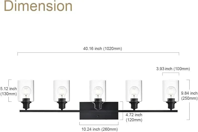 VINLUZ Bathroom Lighting Fixtures Over Mirror Matte Black,5-Lights Farmhouse Vanity Lights Wall Mount Light Fixture for Porch Workshop - ModernBath