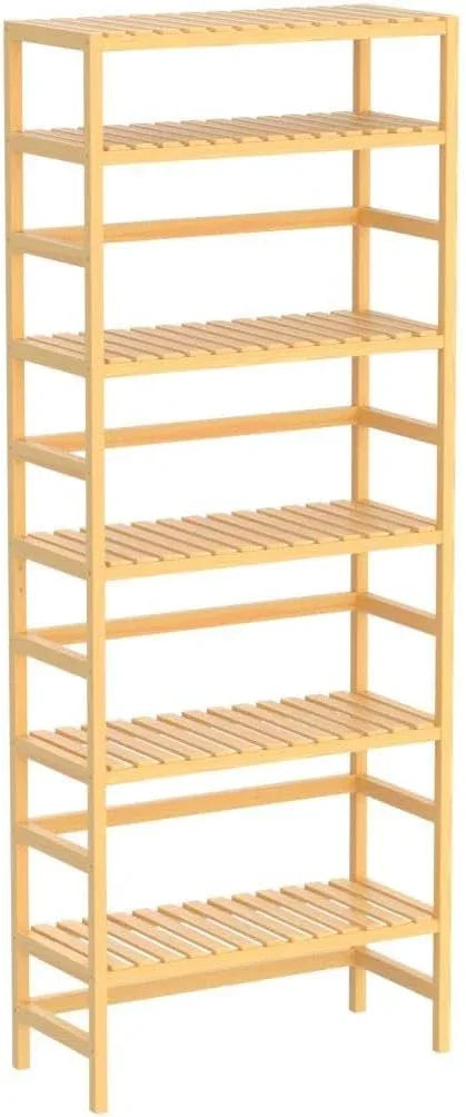 Homykic 6-Tier Bamboo Bookshelves and Bookcases, Adjustable 63.4”Tall Shallow Book Shelf Organizer Rack, Freestanding Storage Shelving Unit for Living Room, Kitchen, Bathroom, Office, Natural - ModernBath