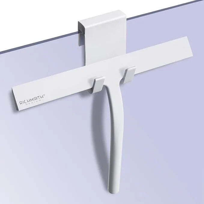 Shower Squeegee with Silicone Hook, 11" Inch Width All Purpose Squeegee Wiper for Shower Glass Doors Bathroom Mirror Tiles Car Window Cleaner Tool - White - ModernBath