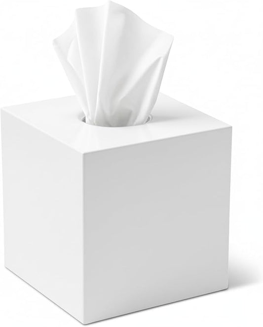 My Space Organizer - Premium Acrylic Tissue Cover | Fits Standard Square Tissue Box | White Cube Holder for Bathroom | 5.3" x 5.3" x 5.5"