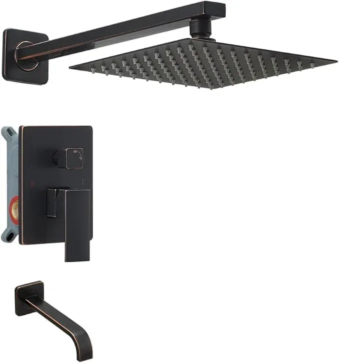 Heable ‎Oil Rubbed Bronze Shower Faucet Set with Tub Spout Bathroom Luxury Rain Mixer Shower Head System Wall Mounted Shower Faucet Complete, Single Handle Tub and Shower Trim Kit with Rough-in Valve - ModernBath