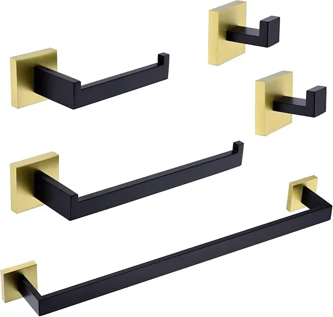 TRUSTMI Contemporary 5-Pieces Bathroom Hardware Set Stainless Steel Towel Bar Accessories Wall Mounted, Matte Black and Brushed Gold - ModernBath